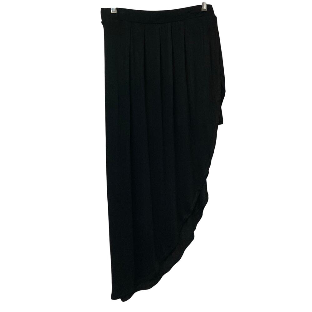 Vertiche Fashion Ink Black Asymmetrical High Low Pleated Festival Skirt Medium